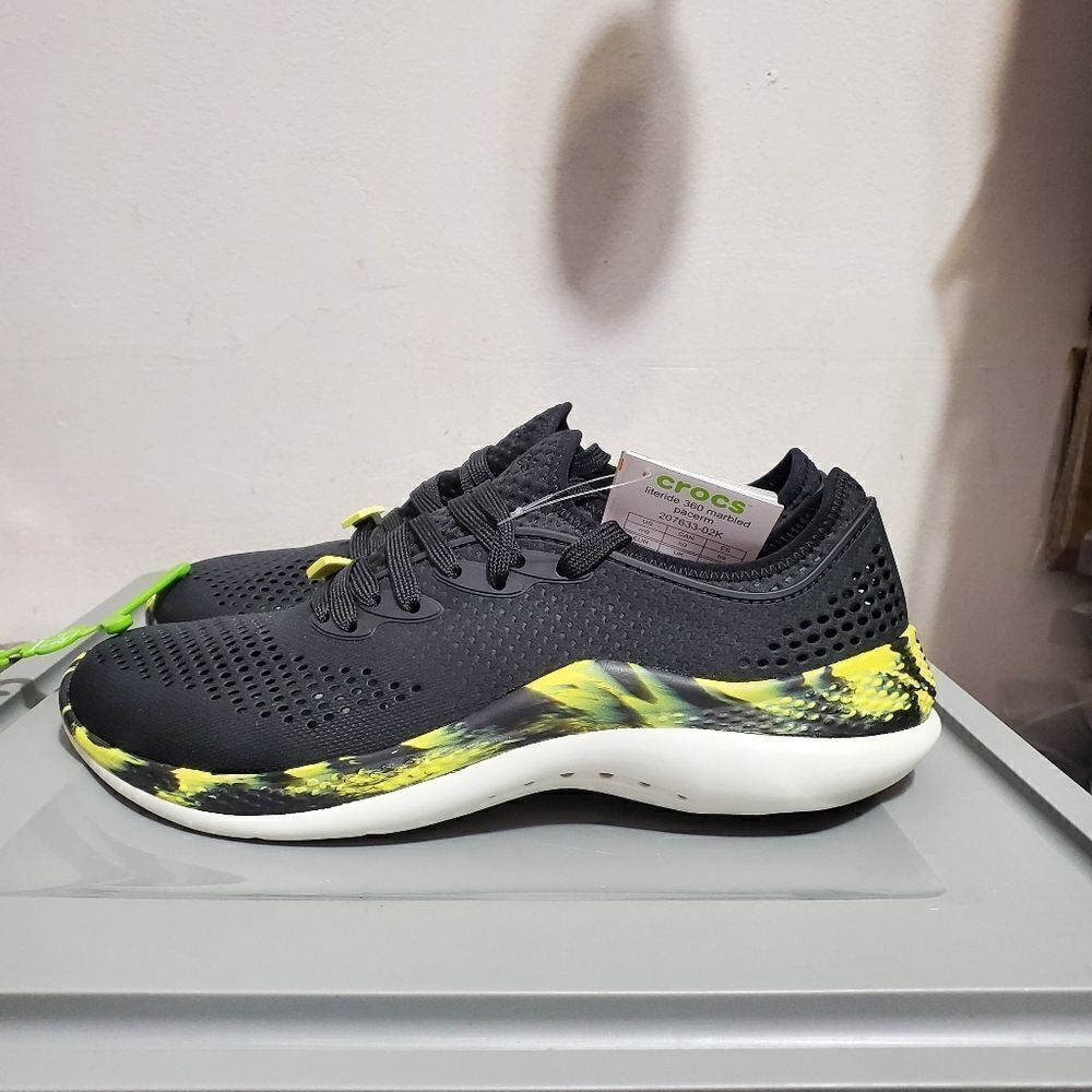 Crocs Men's Sz 9 LiteRide 360 Marbled Pacer Shoes 207633-02K Black/Yellow NWT